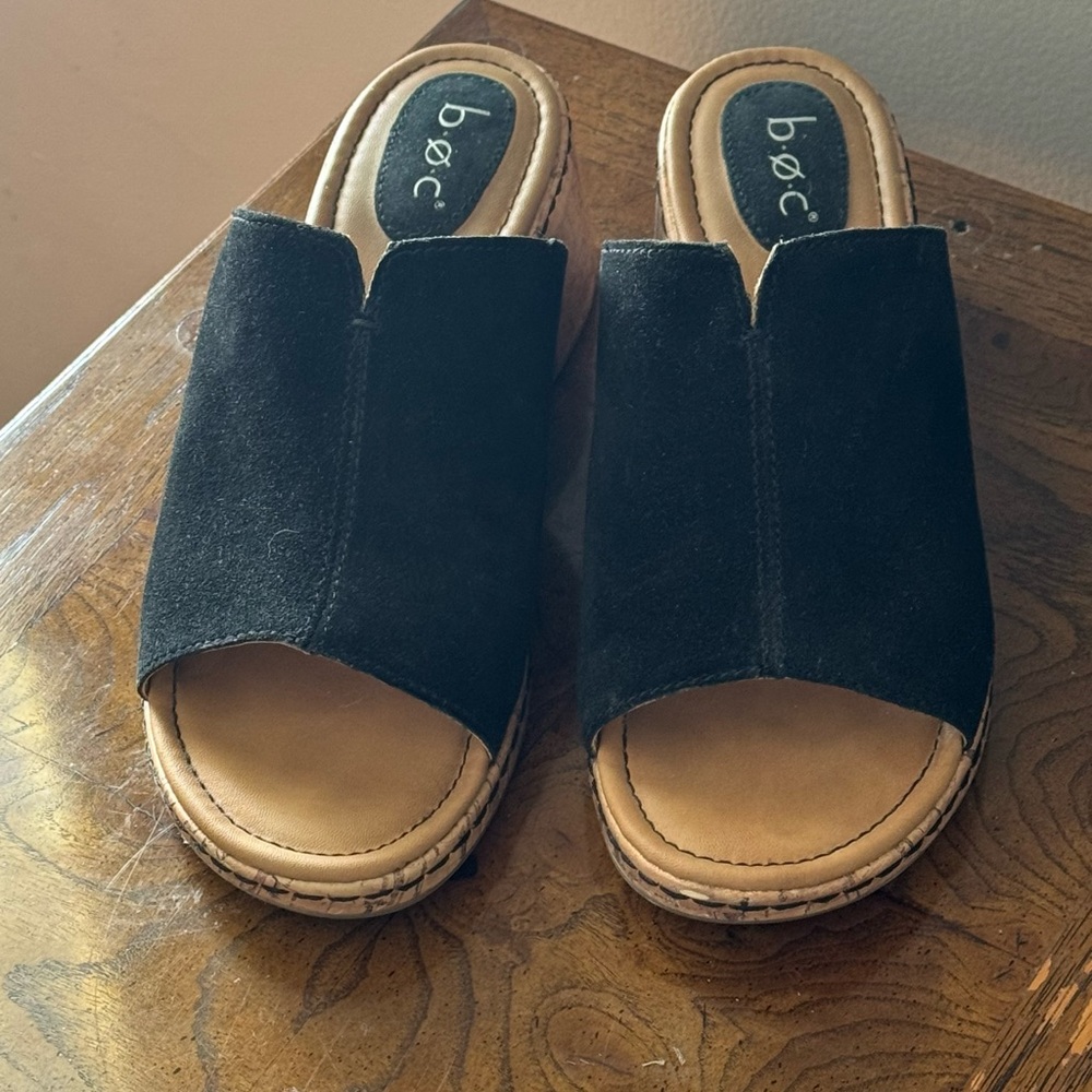B.O.C Black Suede slip on Wedge Sandals